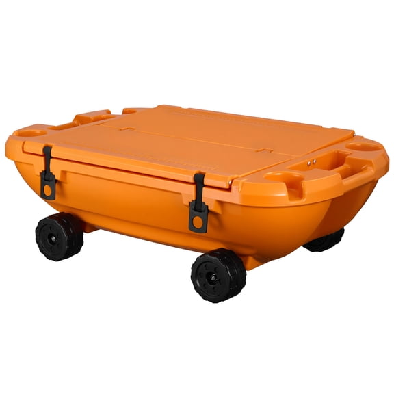 KFFKFF Floating Cooler, 40 QT Ice Chest with Dry Storage, Wheels & Tow Rope, Durable Amphibious Drink Cooler for Water & Land, Stable for Lake, River, Pool, Beach, Kayak, Orange