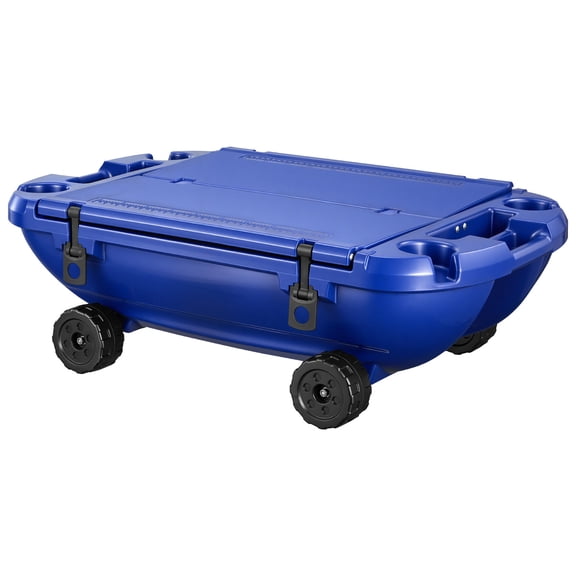 KFFKFF Floating Cooler, 40 QT Ice Chest with Dry Storage, Wheels & Tow Rope, Durable LLDPE Amphibious Drink Cooler for Water & Land Use, Stable for Lake, River, Pool, Beach, Kayak, Deep Blue