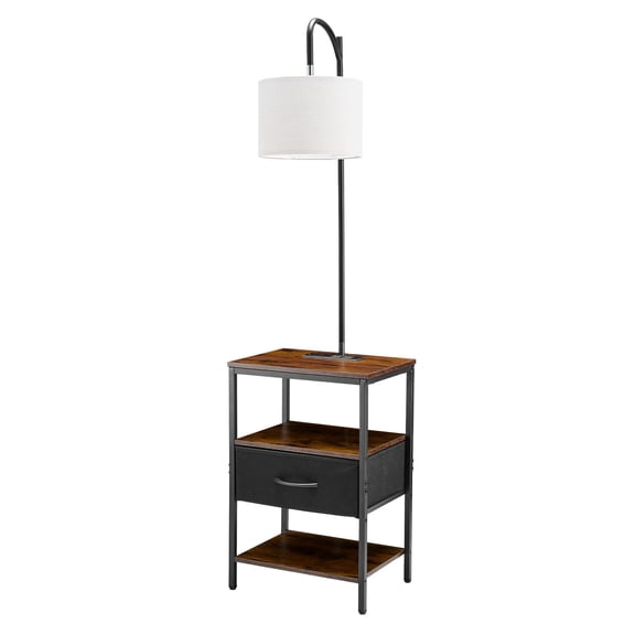 KFFKFF Floor Lamp with Table, 3-Tier End Table with Drawer and Adjustable Lighting, Modern Nightstand with USB, Type C, and AC Charging Ports for Living Room, Bedroom, or Dorm