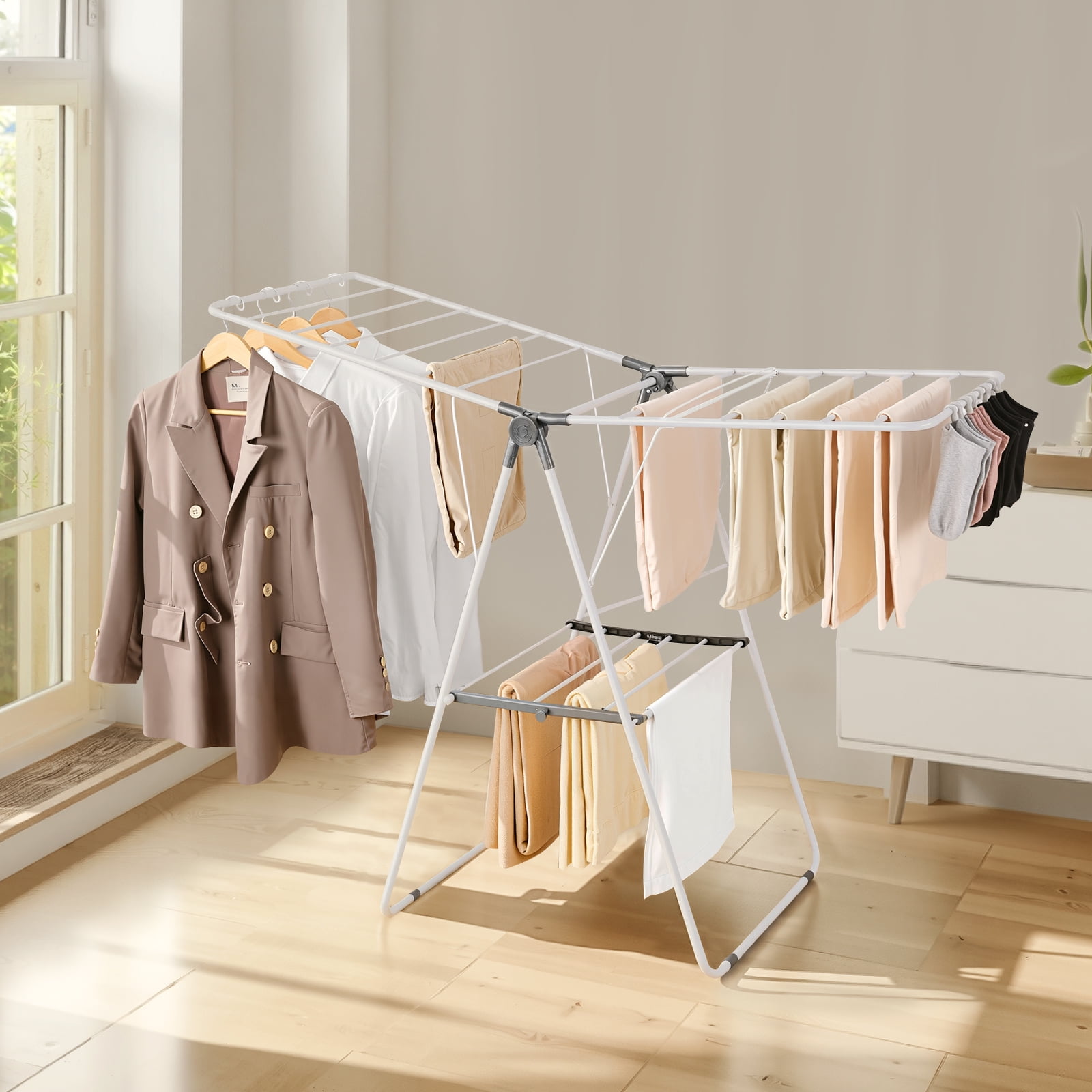 KFFKFF Foldable 2-Tier Clothes Drying Rack, Laundry Rack with