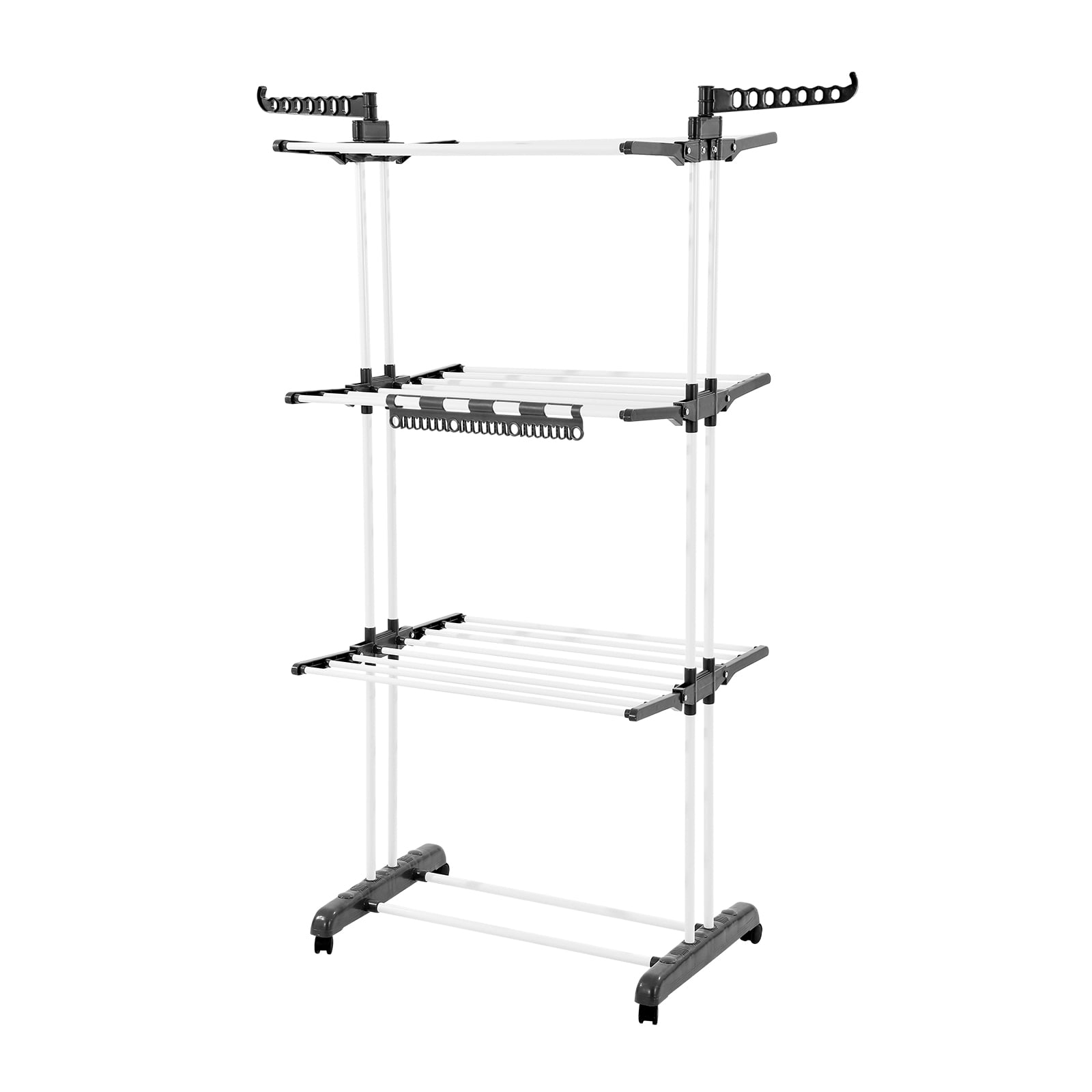 KFFKFF 4-Tier Clothes Drying Rack, Sturdy Laundry Drying Rack with Wheels and 24 Rods, Wings Foldable, Clothes Hanger for Indoor and Outdoor