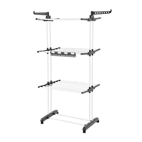 KFFKFF 4-Tier Clothes Drying Rack, Sturdy Laundry Drying Rack with Wheels and 24 Rods, Wings Foldable, Clothes Hanger for Indoor and Outdoor