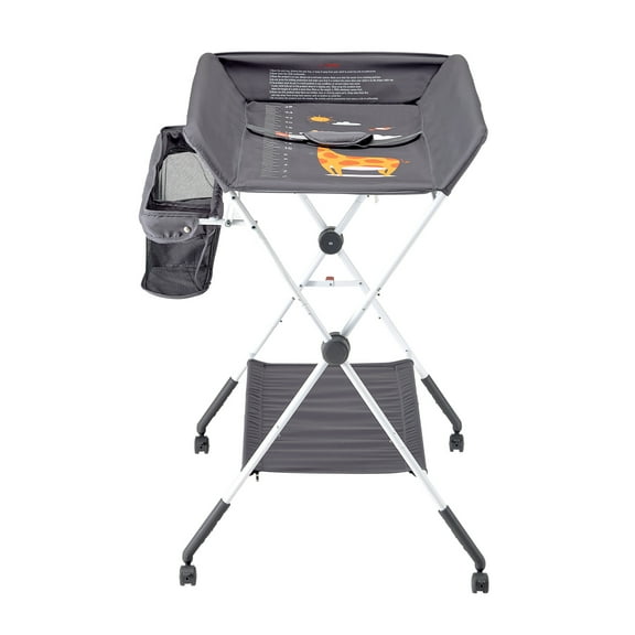 KFFKFF Foldable Baby Changing Table with Adjustable Height, Portable Diaper Station Featuring Side Basket, Lockable Wheels, and Multi-Functional Storage Organizer for Nursery, Dark Gray