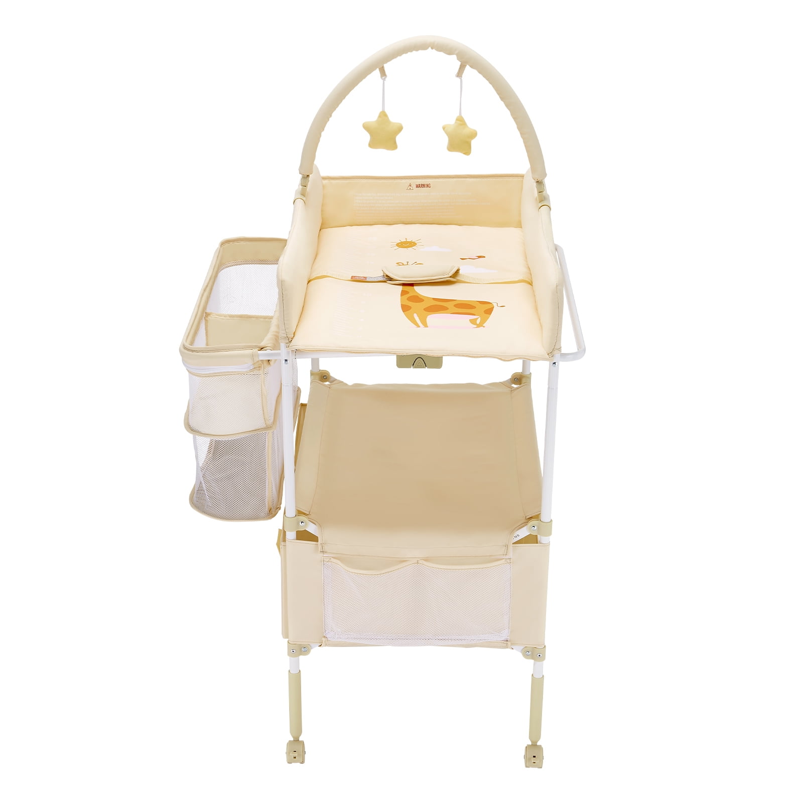 KFFKFF Foldable Baby Changing Table with Adjustable Height,30.00 x 29.53 x 39.57-42.52 in Light Beige