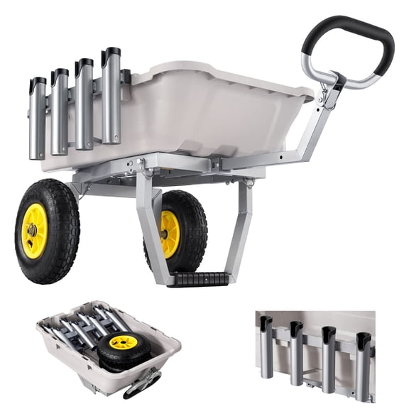 KFFKFF Foldable Beach Fishing Cart, 200 lbs Capacity, Durable Aluminum Frame, 13-Inch All-Terrain Wheels, 8 Rod Holders, Strap Included, Easy to Maintain, Ideal for Camping and Outdoor Activities