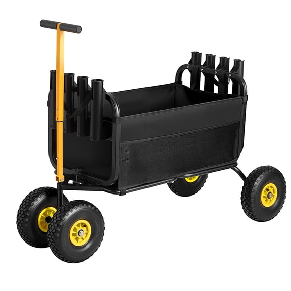 KFFKFF Foldable Beach Fishing Cart, 300 lbs Capacity, Heavy-Duty Steel Frame, 11-Inch All-Terrain Wheels, 8 Rod Holders, Strap Included, Easy to Maintain, Ideal for Outdoor Activities