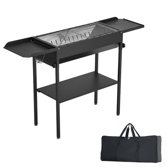 KFFKFF Foldable Charcoal Grill, Portable BBQ Grill with Adjustable Height & Folding Side Tables, Durable High-Temperature Coated Steel for Outdoor Cooking, Camping, and Backyard Gatherings
