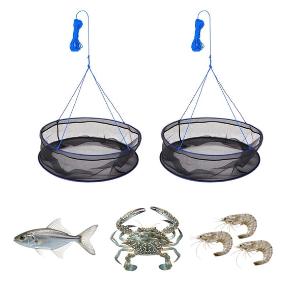 KFFKFF Foldable Fishing Net, Portable Landing Net for Pier Fishing, Durable and Fish-Friendly Design with Rope and Storage Bag, Suitable for Catching Minnows, Crawfish, Shrimp, and Crab