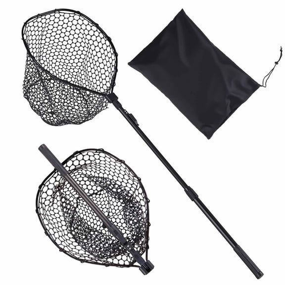 KFFKFF Foldable Fishing Net with Telescopic Handle, Lightweight and Durable Aluminum Frame, Soft Silicone Mesh for Fish Safety, Ideal for Kayak, Boat, Shore, Pond, and Gift Options