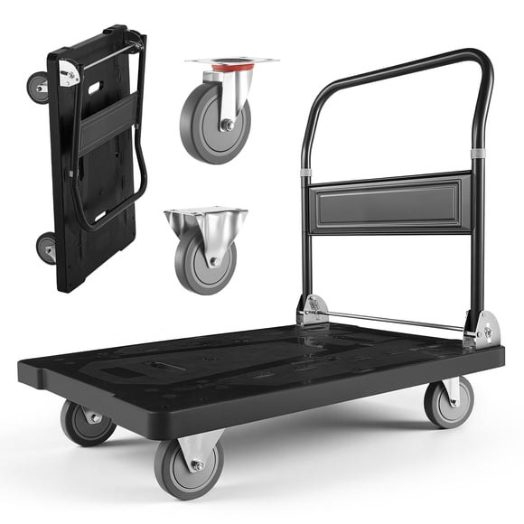 KFFKFF Foldable Push Cart Dolly, 1000 lbs Capacity, Folding Platform Truck with Swivel Wheels, Flatbed Cart for Moving, Space-Saving Push Handle, Compact Storage, 35.2 x 23.4 x 33.5 in