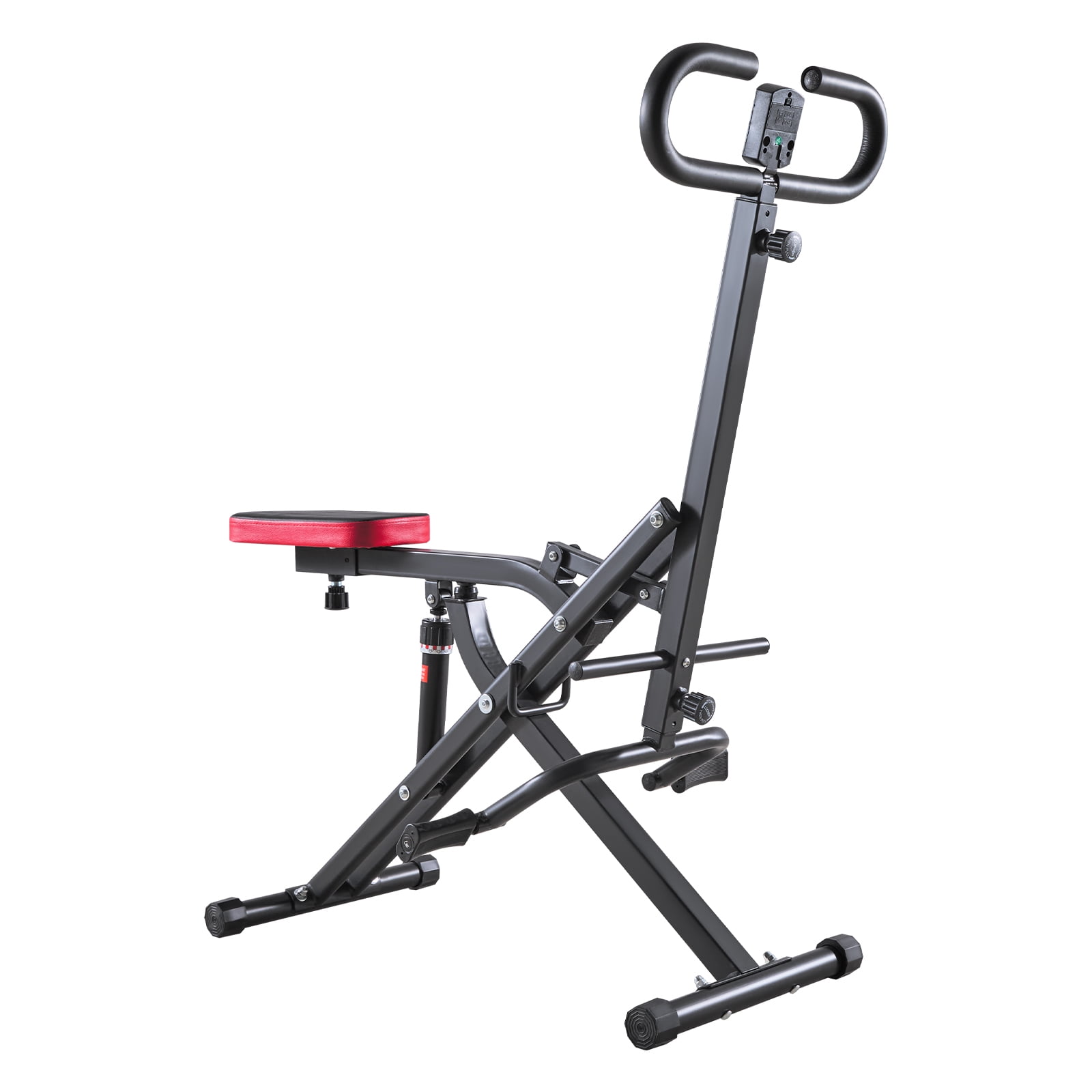 KFFKFF Foldable Squat and Rowing Machine for Home Workouts, Adjustable Resistance with 12 Levels, Glute and Leg Exercise Equipment, Compact and Easy to Set Up, Black