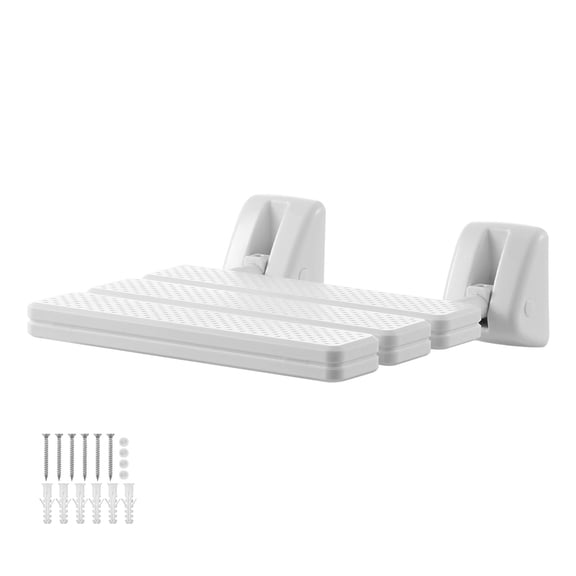 KFFKFF Foldable Wall-Mounted Shower Seat, 12.5" Folding Bathroom Bench, PP Fold-Down Corridor Seat with Aluminum Alloy Frame for Adults and Seniors, Supports Up to 220 lbs