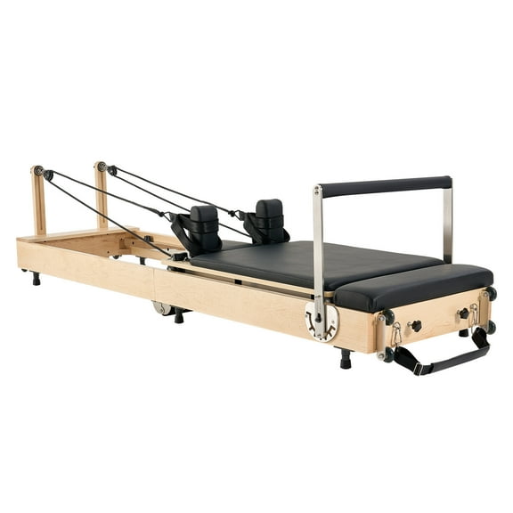 KFFKFF Foldable Wooden Pilates Reformer, Home Gym Workout Machine with Dual Resistance System, Includes Sitting Box, Supports Up to 400 lbs