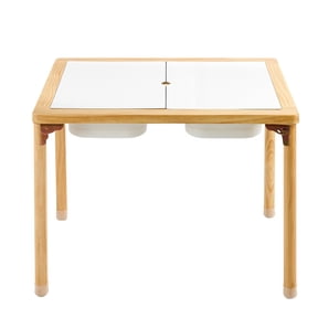 KFFKFF Foldable Wooden Sensory Table for Toddlers, Kids Activity Table with Dual-Sided Board, Storage Bins, and Non-Slip Feet, Ideal for Sand and Water Play, Drawing, Studying, and Dining
