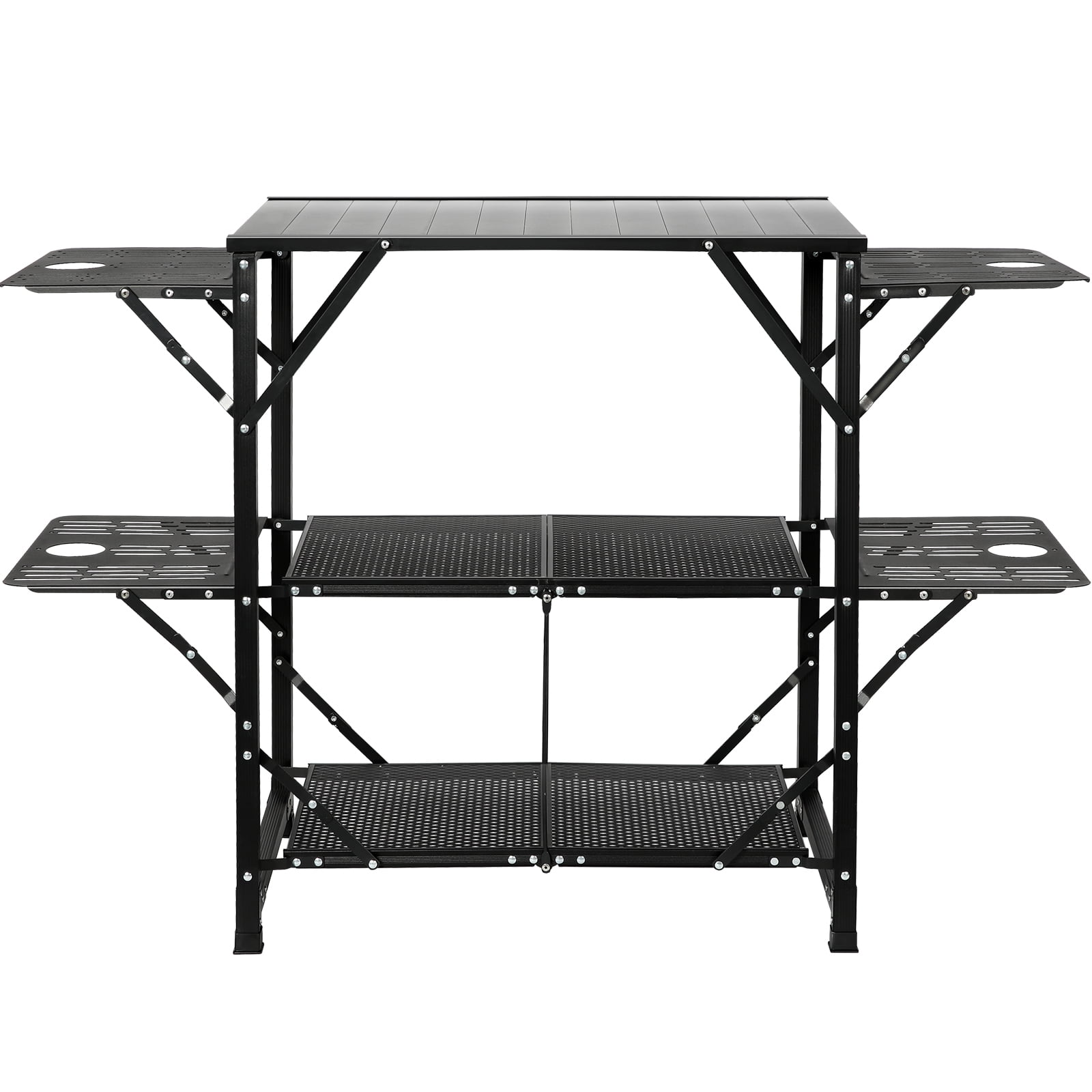 KFFKFF Folding Camping Table, Portable Aluminum Cook Station 5 Tables \u0026 2 Shelves Outdoor Camping Table for Outdoor Picnics, Barbecues, Camping, and RV Trips