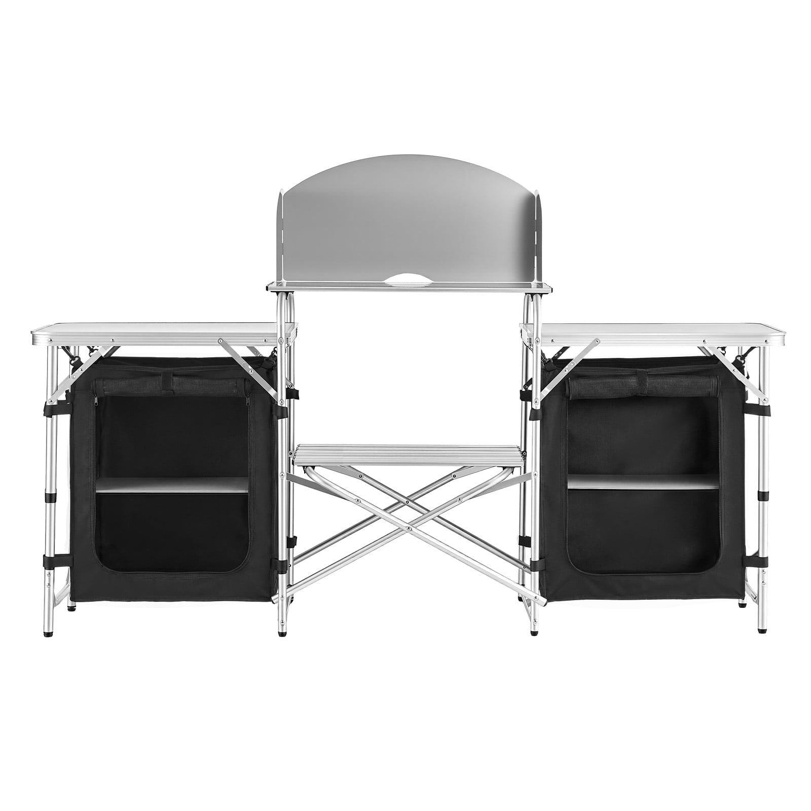 KFFKFF Folding Camping Table, Portable Aluminum Outdoor Table with Quick Setup, Storage Organizer, Detachable Windscreen, and Carry Bag, Perfect for Picnics, BBQs, and Travel