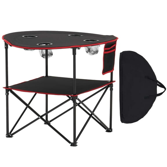 KFFKFF Folding Camping Table, Portable Lightweight Outdoor Picnic Table, Durable 600D Oxford Fabric with Waterproof Canvas, Includes 4 Cup Holders and Carry Bag, Ideal for Camping, Tailgating, Black