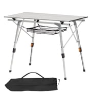 KFFKFF Folding Camping Table, Portable Roll-Up Aluminum Side Table with Adjustable Height, Mesh Storage Layer, and Carry Bag, Ideal for Outdoor BBQs, Picnics, Tailgating, and Travel, Silver