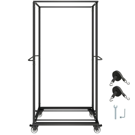 KFFKFF Folding Chair Rack, 500 lbs Capacity, Durable Chair Cart for 60 Chairs, Metal Storage Dolly with Swivel Casters and Locking Wheels, Ideal for Events, Hotels, Matte Black