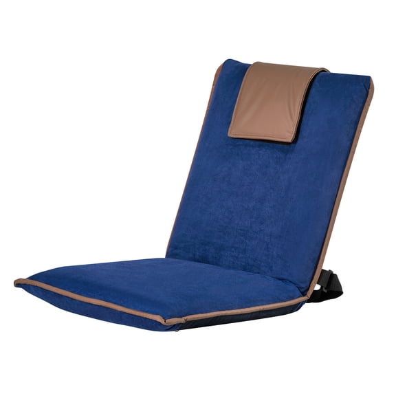 KFFKFF Folding Floor Chair with 6 Adjustable Positions, Portable Design, Durable Metal Frame, Recycled Foam Padding, and Soft Suede Surface, Ideal for Reading and Relaxing, Dark Blue
