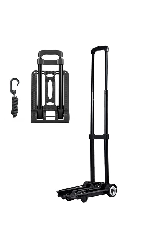 Folding Hand Truck, 110 lbs Load Capacity, Compact Luggage Cart with 2 Wheels & Elastic Rope, Versatile Utility Dolly for Travel, Furniture, Office, and Moving Tasks, Black
