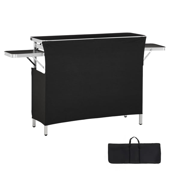KFFKFF Folding Portable Bar Table, 43.3 x 15.4 x 34.6 in, Includes Carry Bag, Storage Shelf, and Removable Skirt, Easy Setup, Compact Mobile Bartending Station for Events, Parties, and Trade Shows