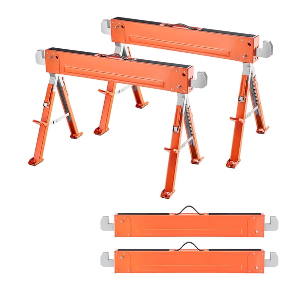 KFFKFF Folding Saw Horses, Set of 2, 1800 lbs Load Capacity, Adjustable Height with Sturdy Legs and Non-Slip Pads, Ideal for Woodworking, Carpentry, and Construction Tasks