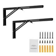 KFFKFF Folding Shelf Support, Pair of 24” Length,Robust Wall Shelf Holders,Shelf Support Brackets,5mm Thickness Matte Black Corner Shelf Support,Steel-Made Shel