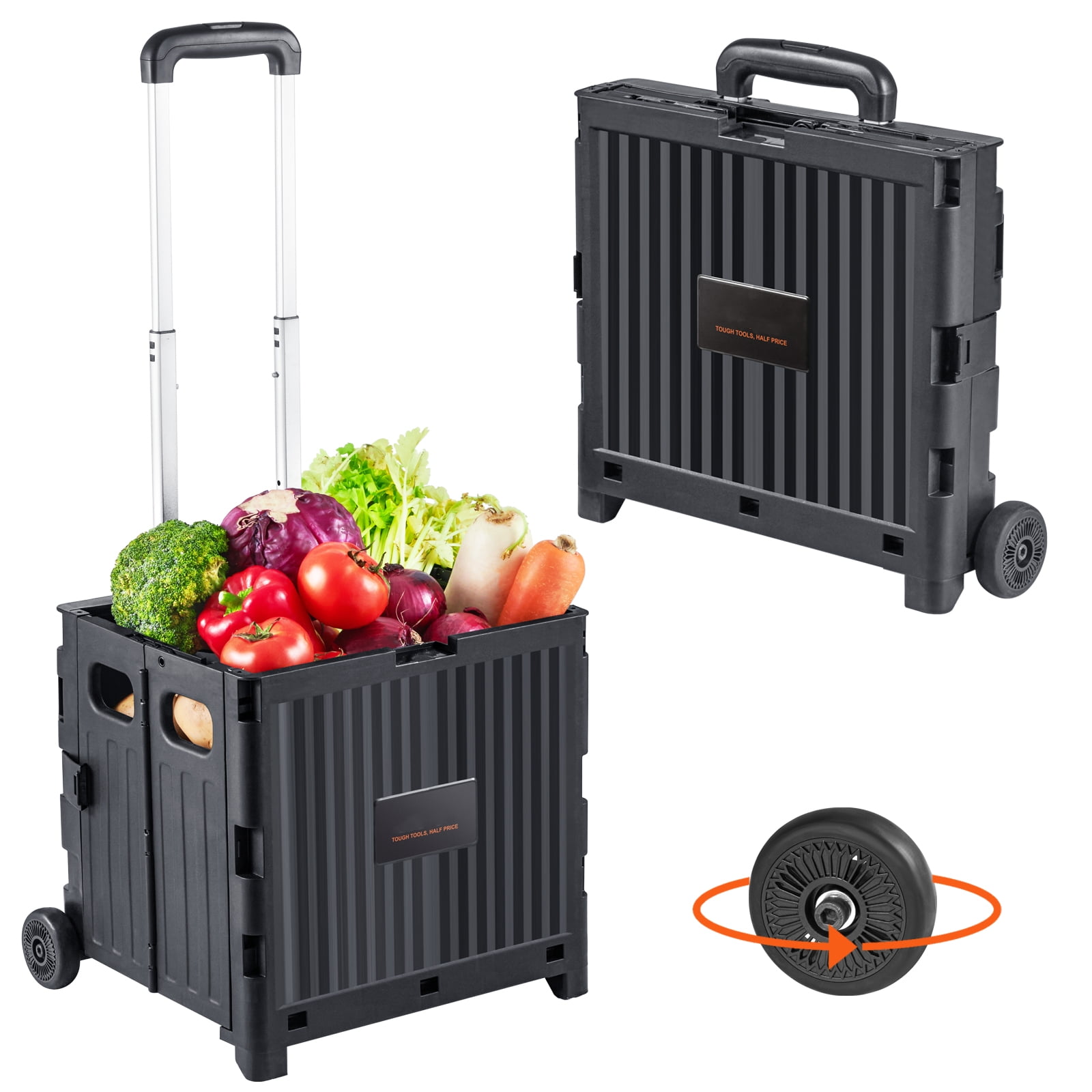 KFFKFF Folding Shopping Cart Foldable Utility Cart 80 lbs Telescoping Handle