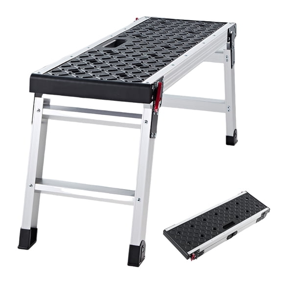 KFFKFF Folding Work Platform, 35.8 x 12.2 in Aluminum Step Stool, 16.5 in Height, 500 lbs Load Capacity, Durable Platform Ladder with Safety Locks, Portable Work Bench for Painting, Repairs, and Home
