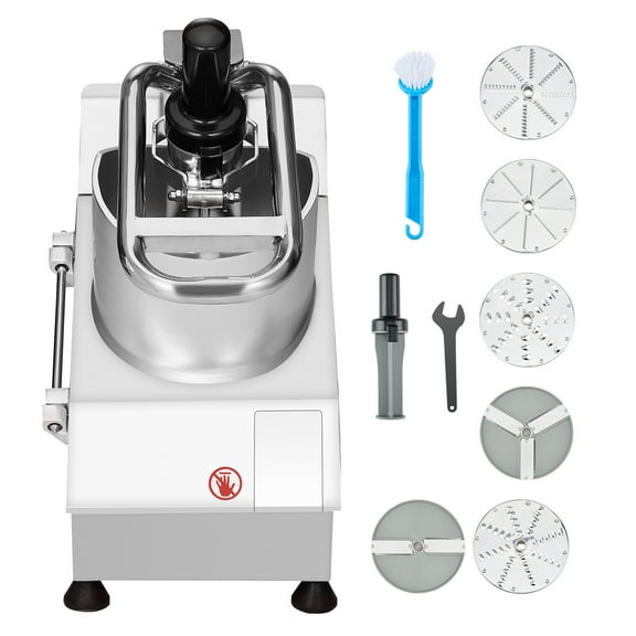KFFKFF Food Processor & Vegetable Chopper, Dual Feeding Openings, Stainless Steel Construction with 6 Interchangeable Blades, 3mm/5mm/7mm/10mm Shredding, 2mm/4mm Slicing
