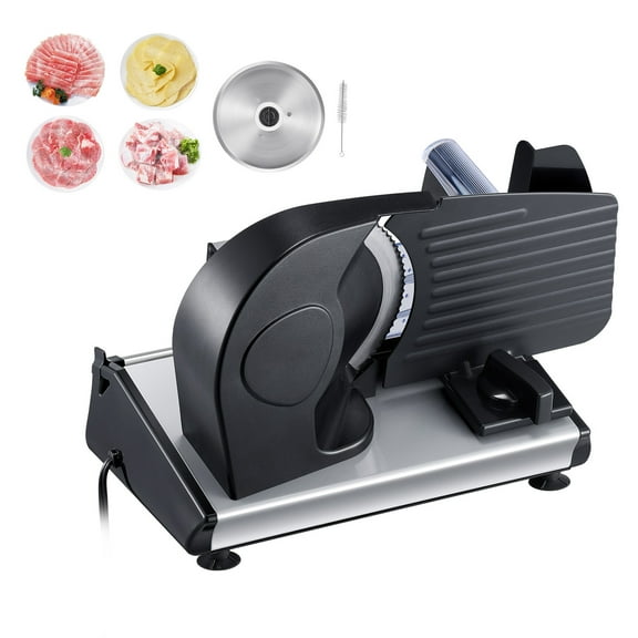 KFFKFF Food Slicer, 7.5" Electric Deli Meat Cutter, 180W Frozen Food Slicer with 2 Superior Stainless Steel Blades, 0-0.6" Customizable Thickness, Kitchen Appliance for Slicing Meat, Bread, Cheese