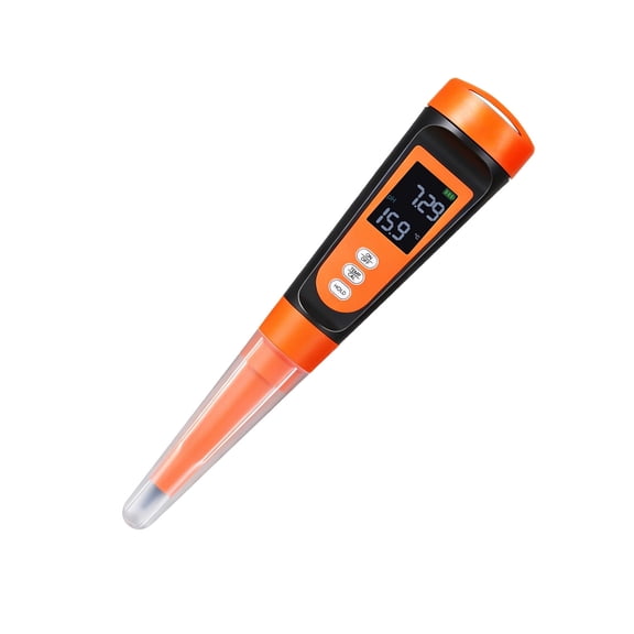 KFFKFF Food pH Meter, 0-14 pH Range, Waterproof Probe, Compact Tester Kit with Temperature Adjustment, Calibration Powder Included, Clear Display, Suitable for Fermentation, Dough, and Meat