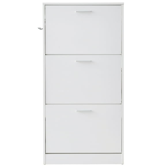 KFFKFF Footwear Organizer with Trio Folding Compartments, Entryway Shoe Holder, Upright Free-Standing Rack with Lateral Hooks for Various Footgear, Ideal for Corridor, Lounge Area