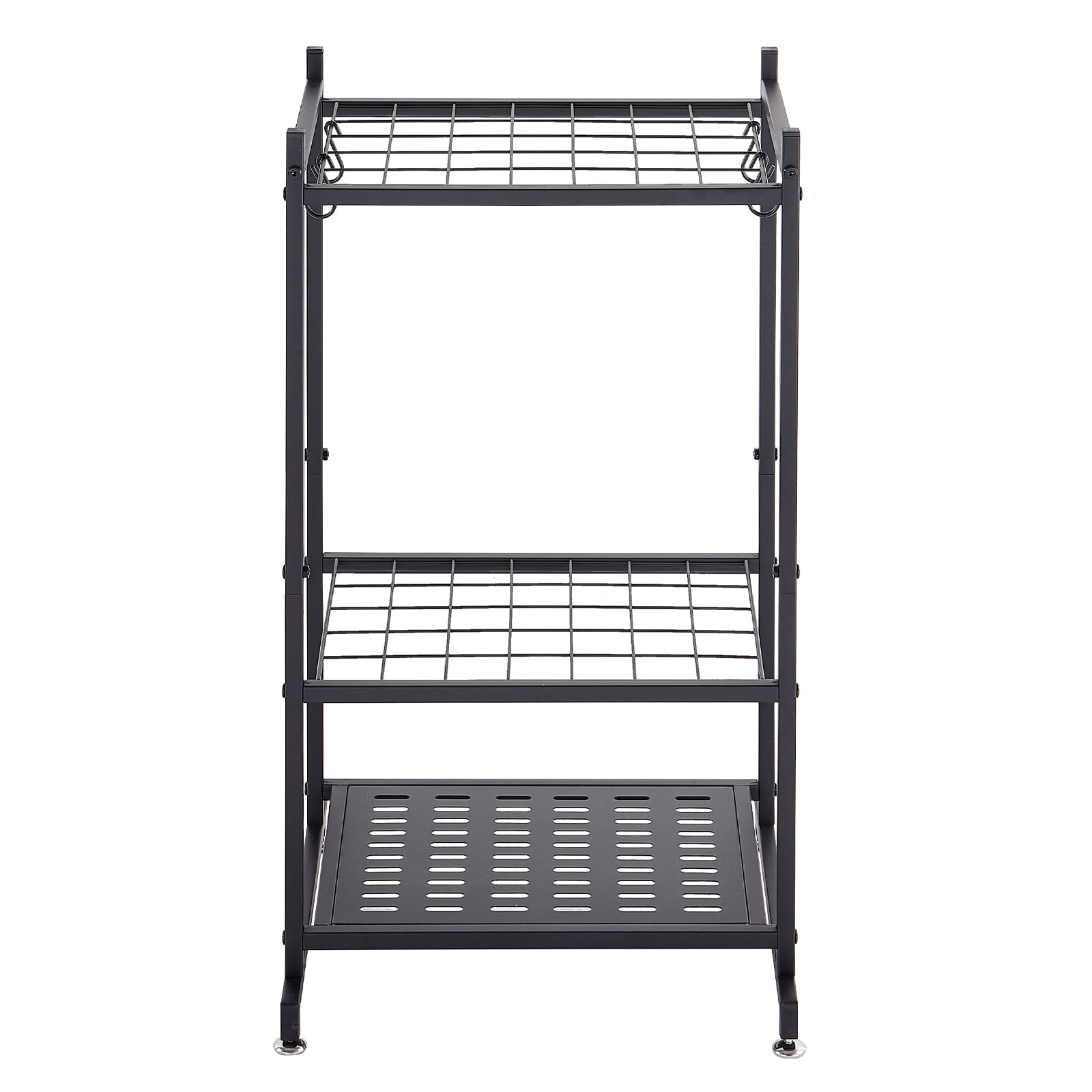 KFFKFF Freestanding Garden Tool Organizer, 35 Slots with Hooks, Metal Storage Rack for Rakes, Shovels, Brooms, and Yard Tools, Durable Steel Construction for Shed, Outdoor, or Lawn Organization,Black