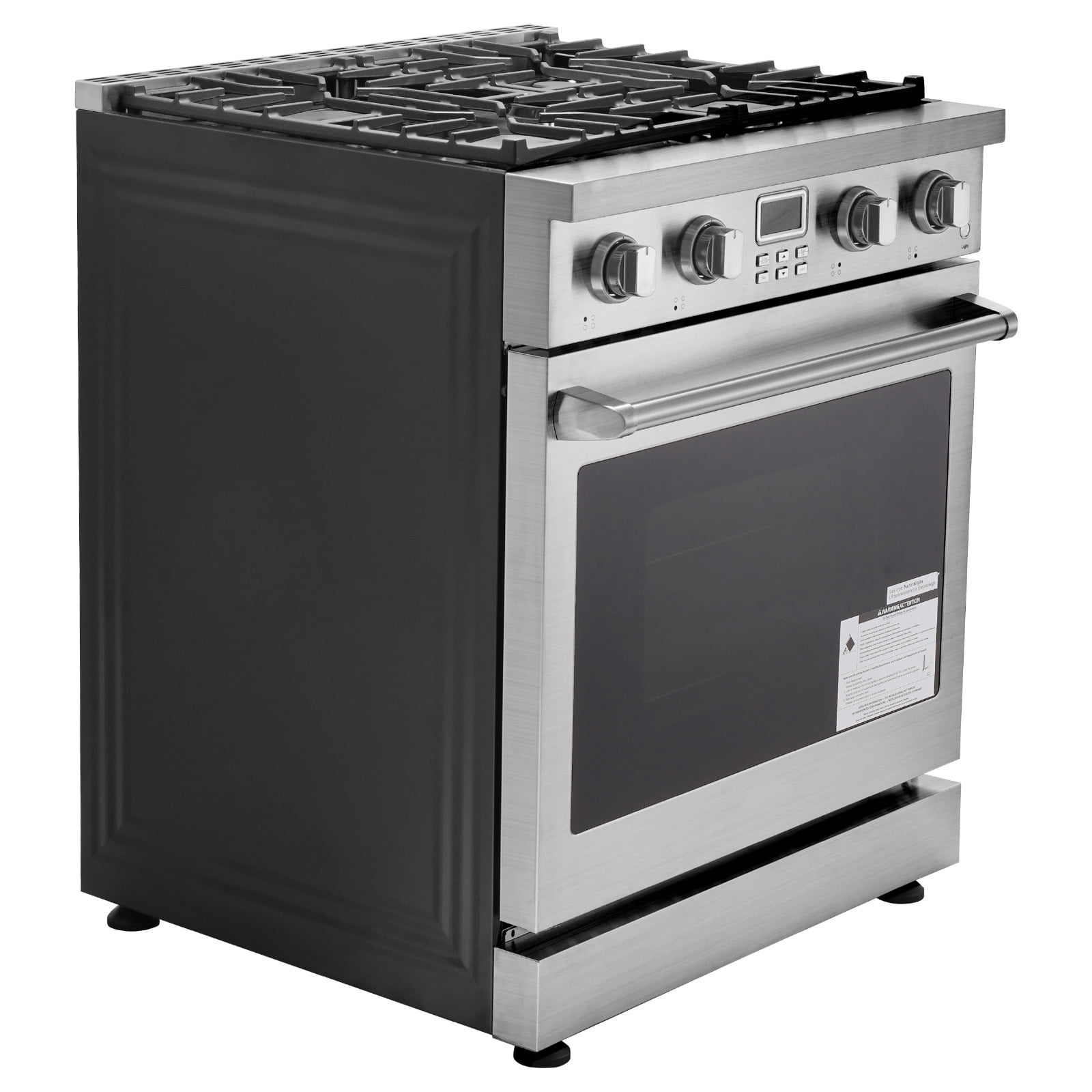 KFFKFF Freestanding Gas Range Oven, 29.9-Inch Stainless Steel Stove with 4 Sealed Burners, Convenient Racks, Interior Light, 4.8 Cu. Ft. Capacity, Ideal for Home and Kitchen Use