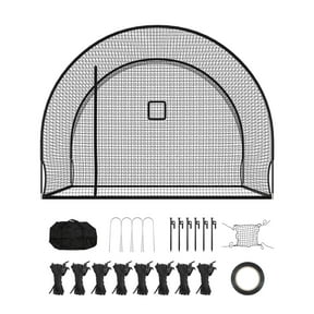 KFFKFF Freestanding Portable Baseball Batting Cage, 12.0 x 10.2 x 7.6 FT, Durable 4-Ply Knotless Polyester Netting with Pitching Machine Opening, Suitable for Outdoor Use