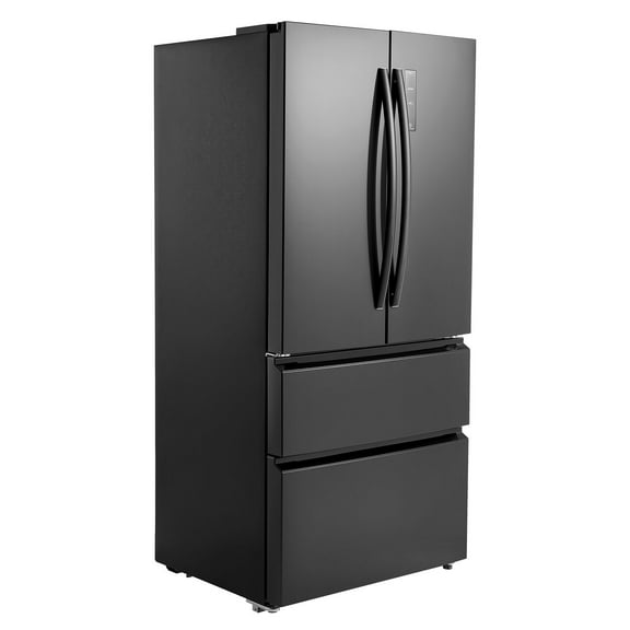 KFFKFF French Door Refrigerator, 18.9 Cu. Ft. Counter Depth Fridge with LED Display, Frost-Free Bottom Freezer, and 4 Casters for Home and Commercial Kitchens, Black