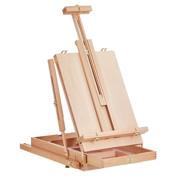 KFFKFF French Style Easel, Accommodates up to 34" Canvas, Collapsible Beechwood Sketchbox Easel with Storage Drawer, Included Palette and Strap, Customizable Tilt and Height, Compact Wooden Artistic