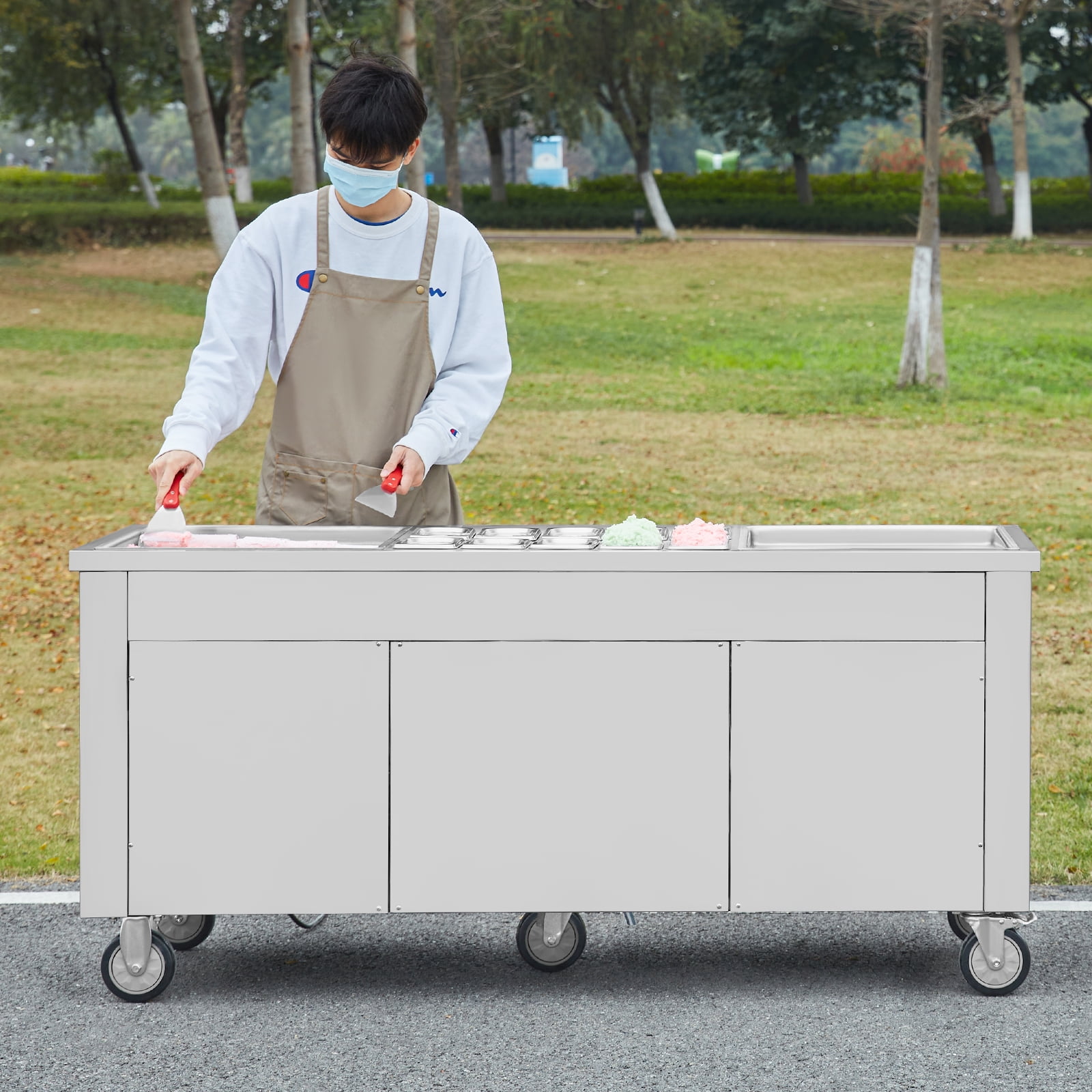 KFFKFF Fried Ice Cream Roll Machine - 2 Pans, 17.7x17.7 Inch Rolled Ice Cream Maker