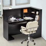 KFFKFF Front Desk, Dimensions 55.12 x 31.50 x 47.24 in, L-Formed Service Counter, Equipped with Drawer, Keyboard Tray, and Storage Cabinet, Ideal for Cashier Stations, Lobbies