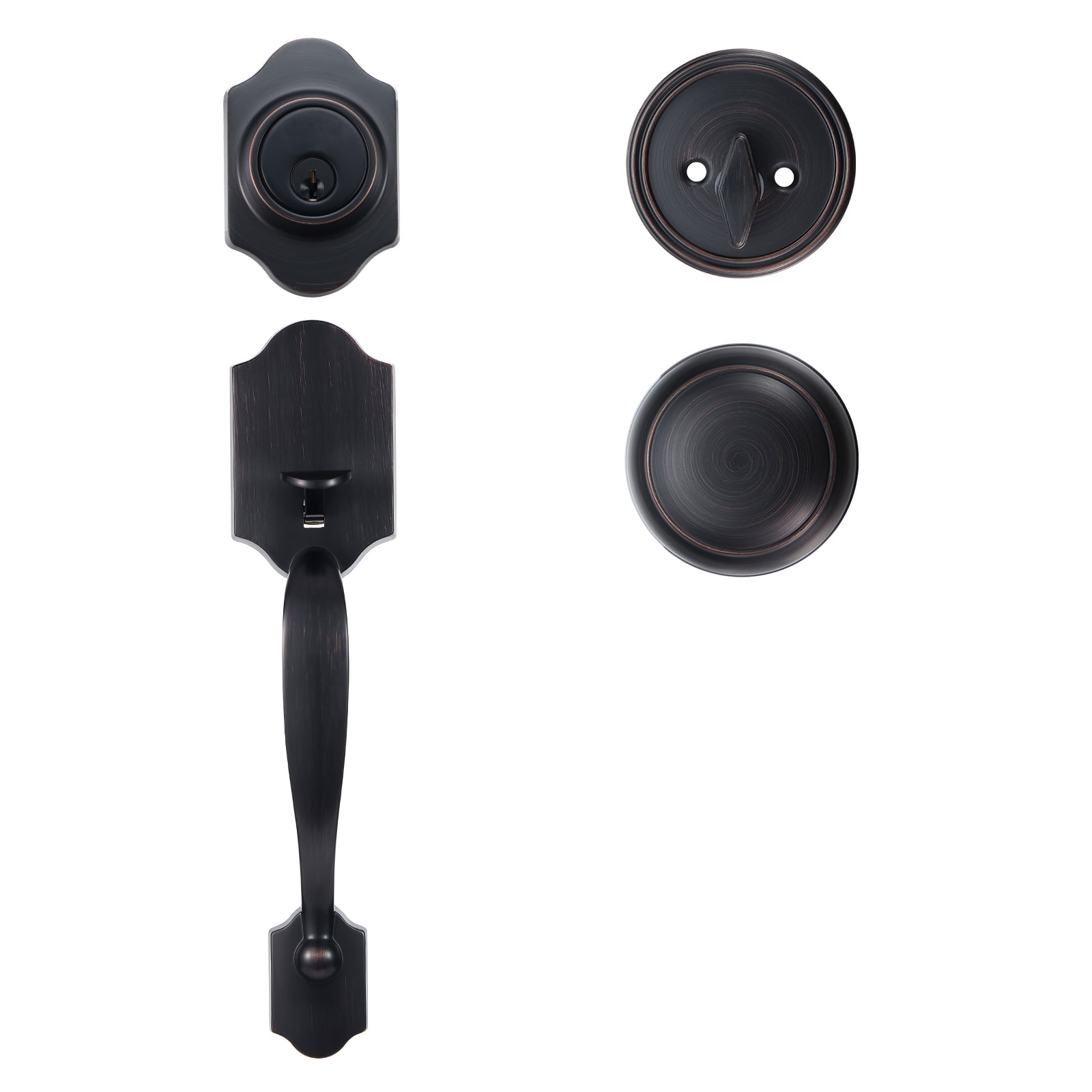 KFFKFF Front Door Handle and Deadbolt Set, Black Front Door Lock Set with Reversible Knob Handle, Modern Front Door Hardware, Single Cylinder Front Door Entry Lock, Front Door Handles and Locks