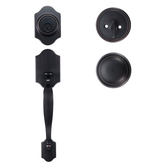 KFFKFF Front Door Handle and Deadbolt Set, Black Front Door Lock Set with Reversible Knob Handle, Modern Front Door Hardware, Single Cylinder Front Door Entry Lock, Front Door Handles and Locks