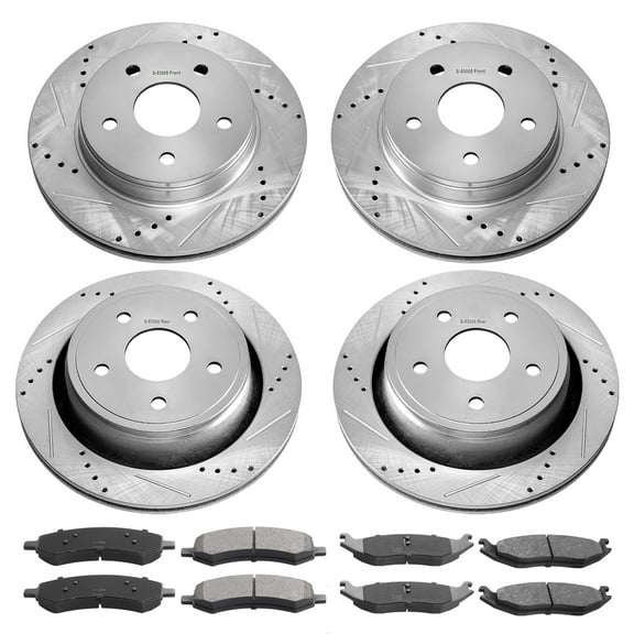 KFFKFF Front and Rear Brake Kit for 2006-2018 Dodge Ram 1500, 2007-2009 Dodge Durango, and Chrysler Aspen, Drilled and Slotted Rotors with Ceramic Brake Pads, 13.2" Front Rotors and 13.9" Rear Rotors