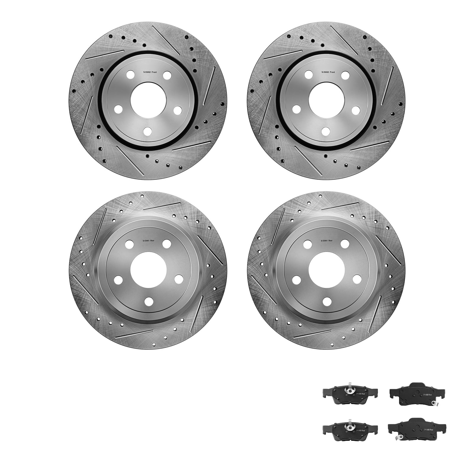 KFFKFF Front and Rear Brake Kit with Ceramic Brake Pads and Drilled Slotted Rotors, Compatible with 2011-2020 Dodge Durango 3.6L, 2011-2014 Jeep Grand Cherokee 3.6L 5.7L