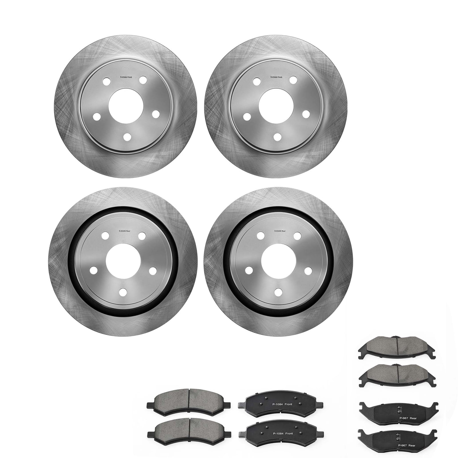 KFFKFF Front and Rear Brake Kit with Ceramic Brake Pads and Ventilated Rotors, Compatible with 2007-2009 Dodge Durango, Chrysler Aspen, 2011-2018 Ram 1500 (5-Lug), and 2019-2023 Ram 1500 Classic