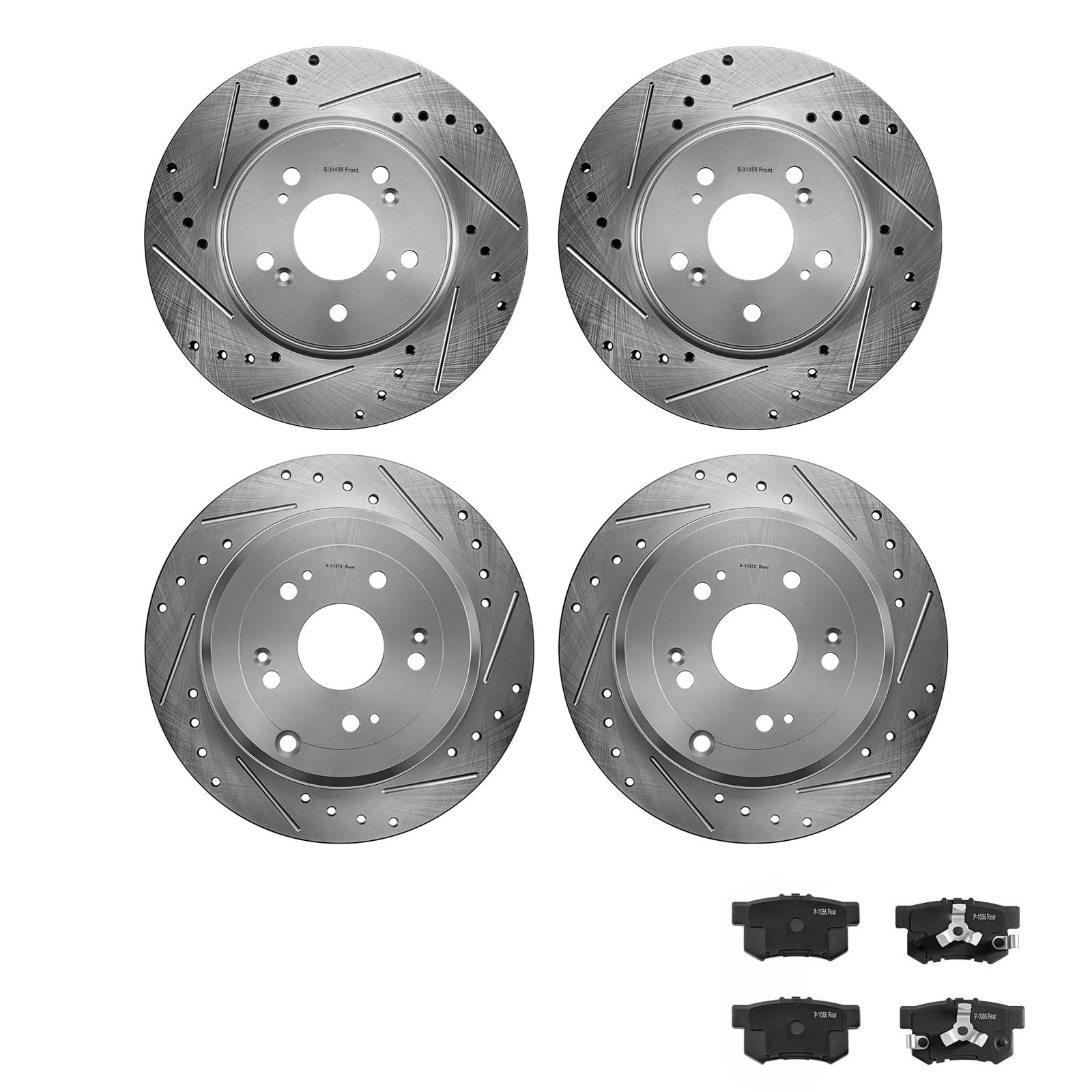 KFFKFF Front and Rear Brake Kit Compatible with 2012-2016 Honda CR-V (AWD), Cast Iron Drilled and Slotted Rotors, Ceramic Brake Pads Replacement Set, 11.65-inch Front Rotors and 12-inch Rear Rotors