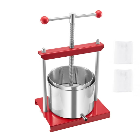 KFFKFF Fruit Wine Press of 1.6 Gal/6L Capacity, Includes 2 Stainless Steel Barrels, Hand-Operated Juice Creator, Suitable for Cider, Apple, Grape, Tincture, Honey, Olive Oil Production