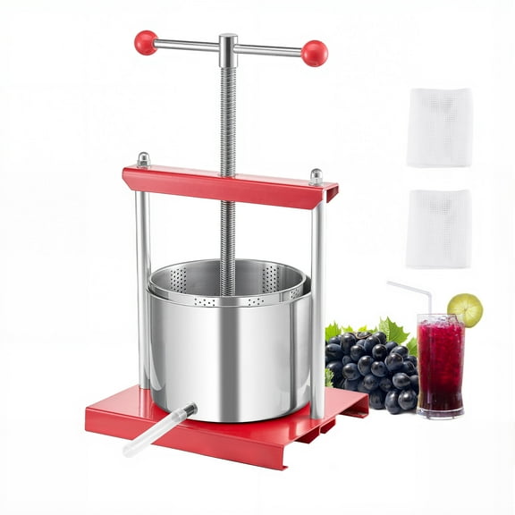 KFFKFF 1.6 Gal/6L Fruit Wine Press Stainless Steel Basket Wine Making Press Cider Apple Grape Crusher Juice Maker Tool