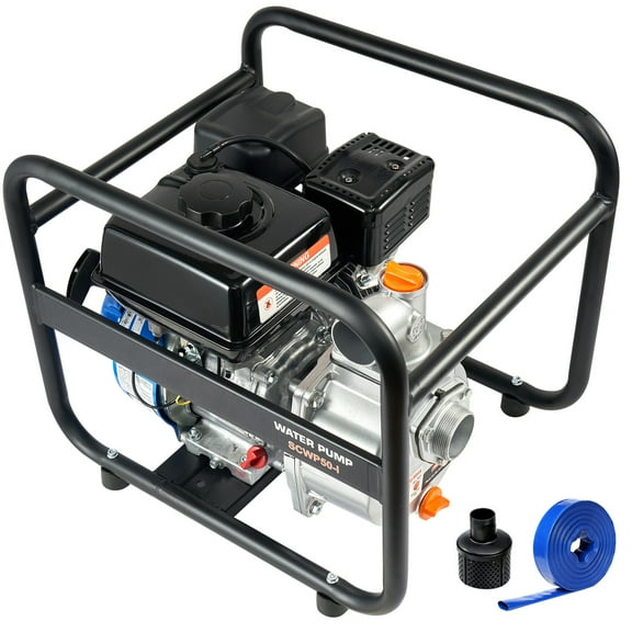 KFFKFF Fuel-Driven Debris Pump, 2 in/50 mm, 6.5HP 132 GPM 4-Cycle Fuel Engine Water Relocation Pump with 98 ft Maximum Elevation 26ft Maximum Intake Filter, Cast Iron Rotor for Watering Pool